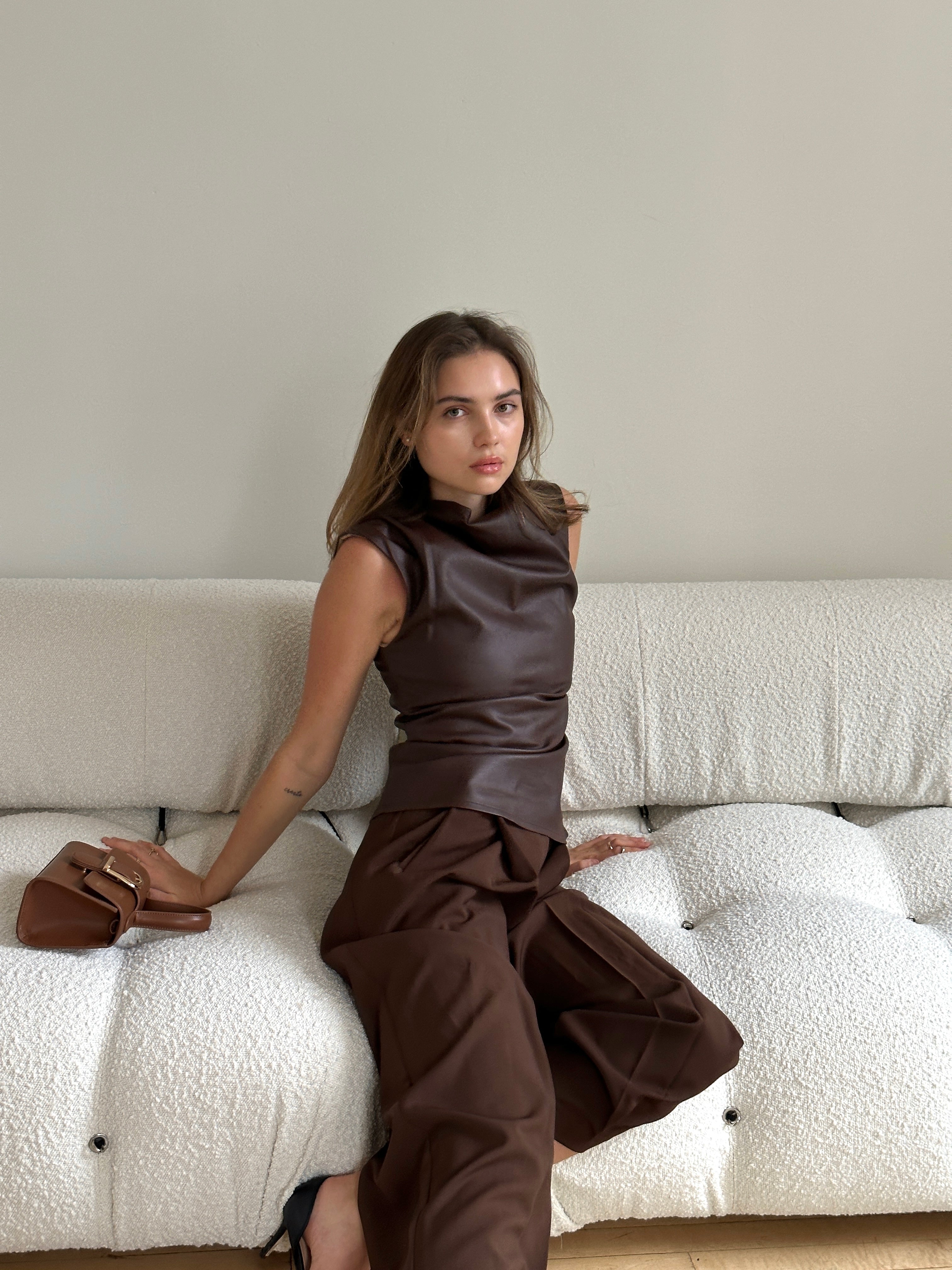 Vegan Leather Top in Brown