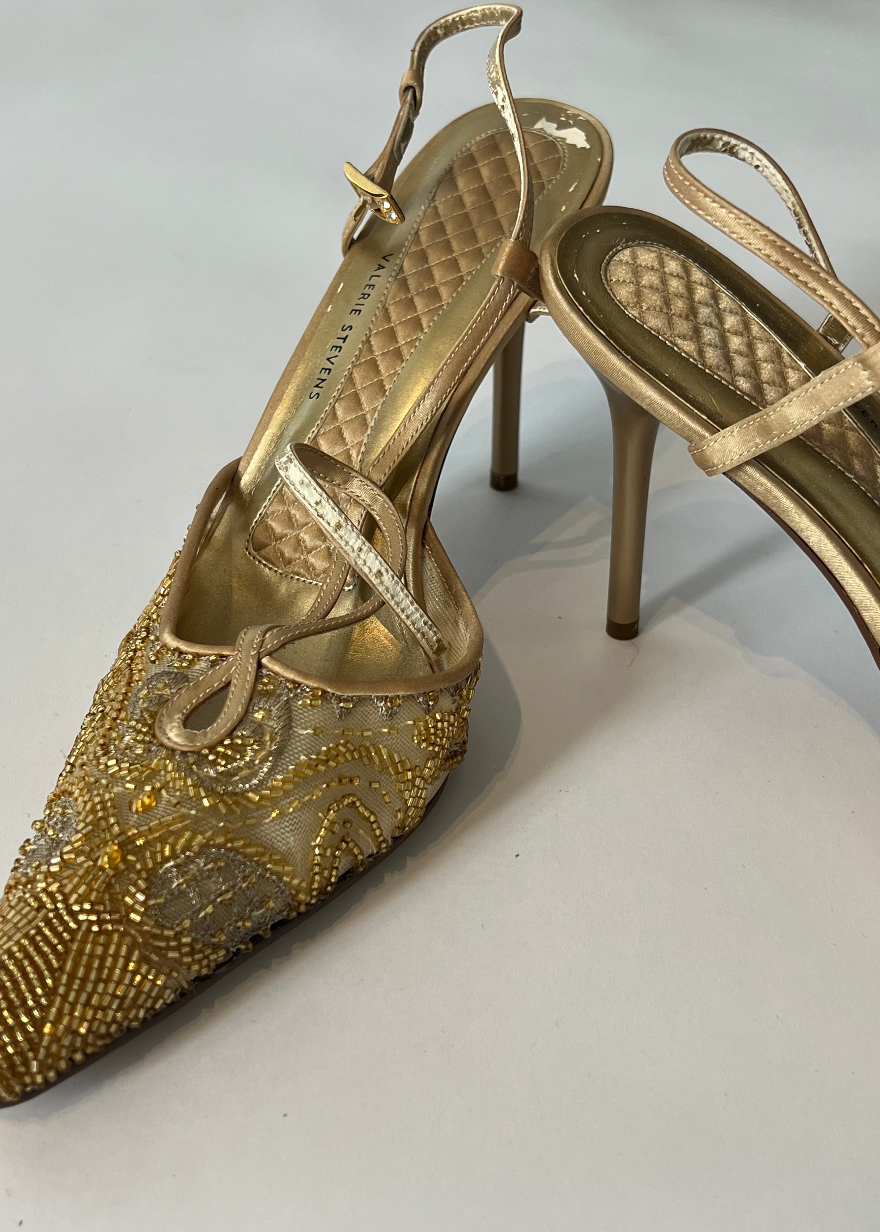 Vintage Gold Beaded Slingbacks Size 38