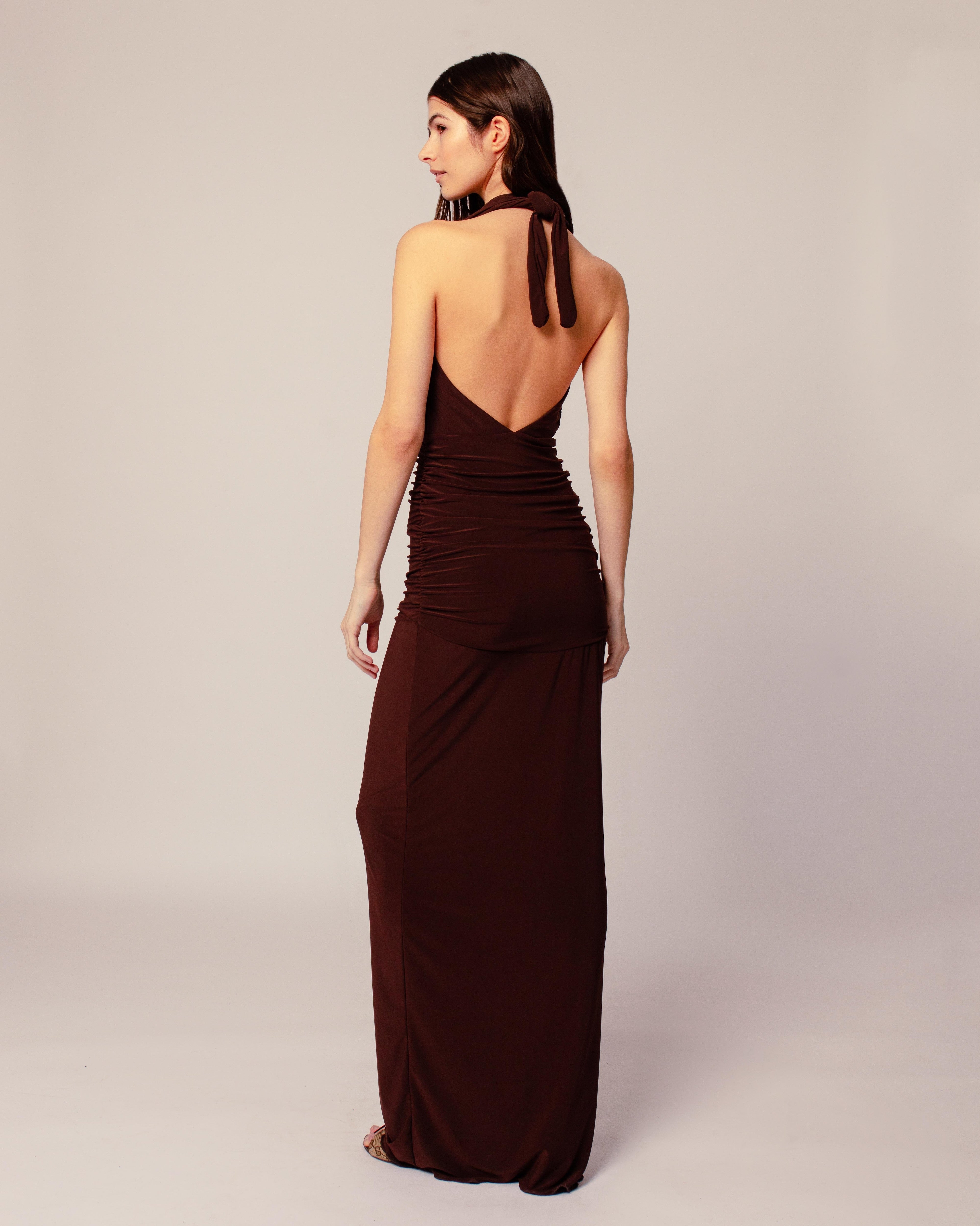 Halter Dress in Chocolate Brown