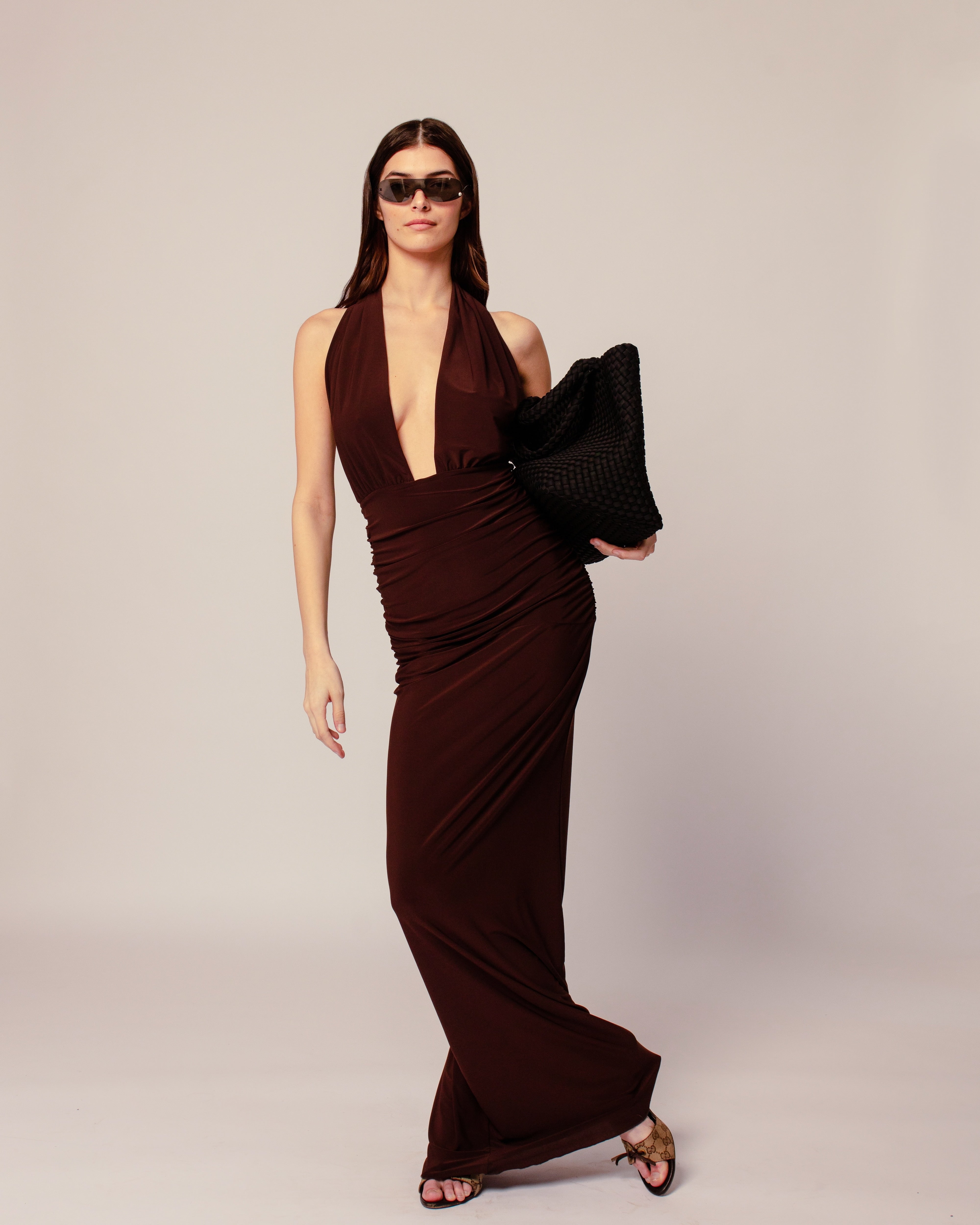 Halter Dress in Chocolate Brown