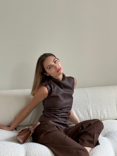 Vegan Leather Top in Brown