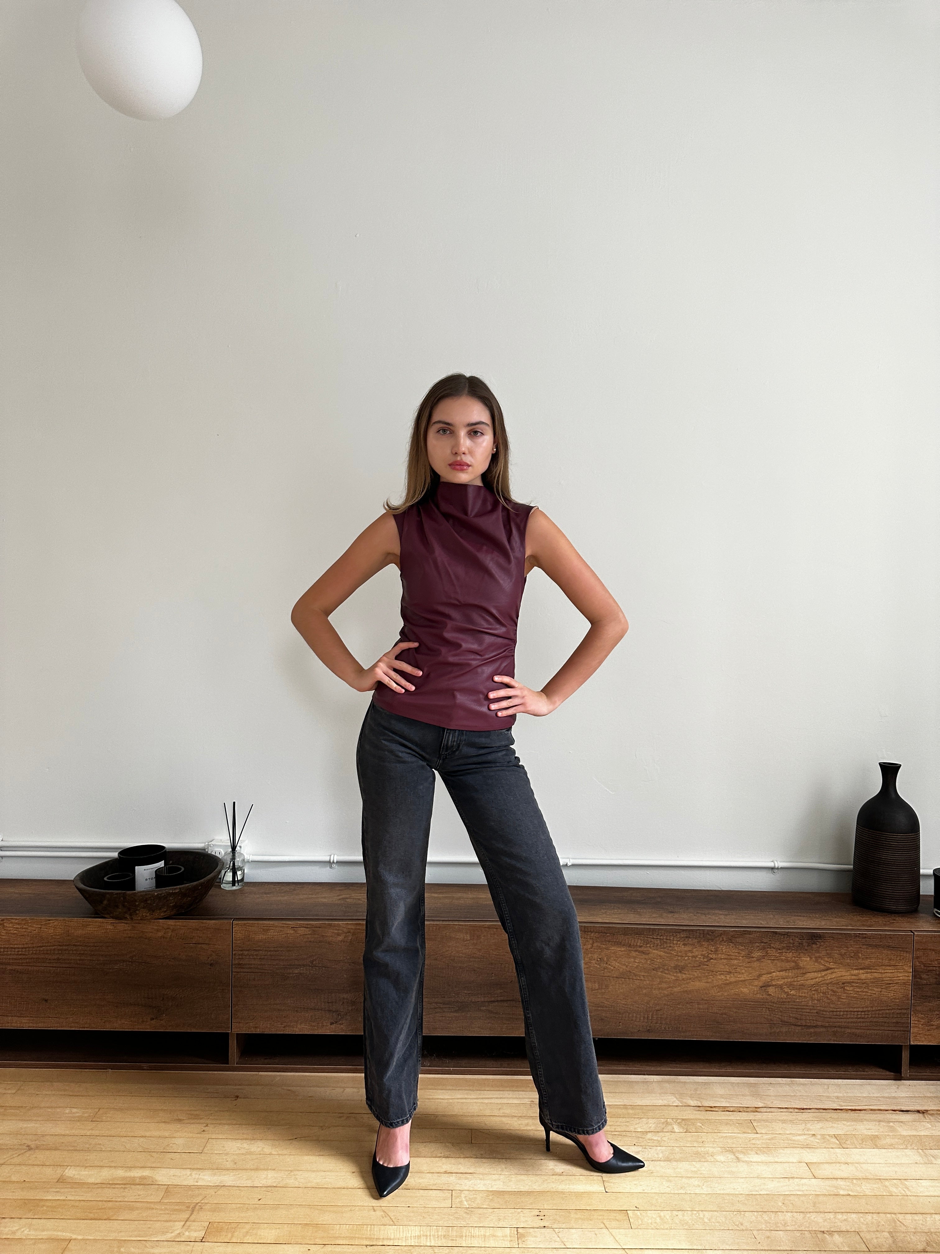Vegan Leather Top in Burgundy