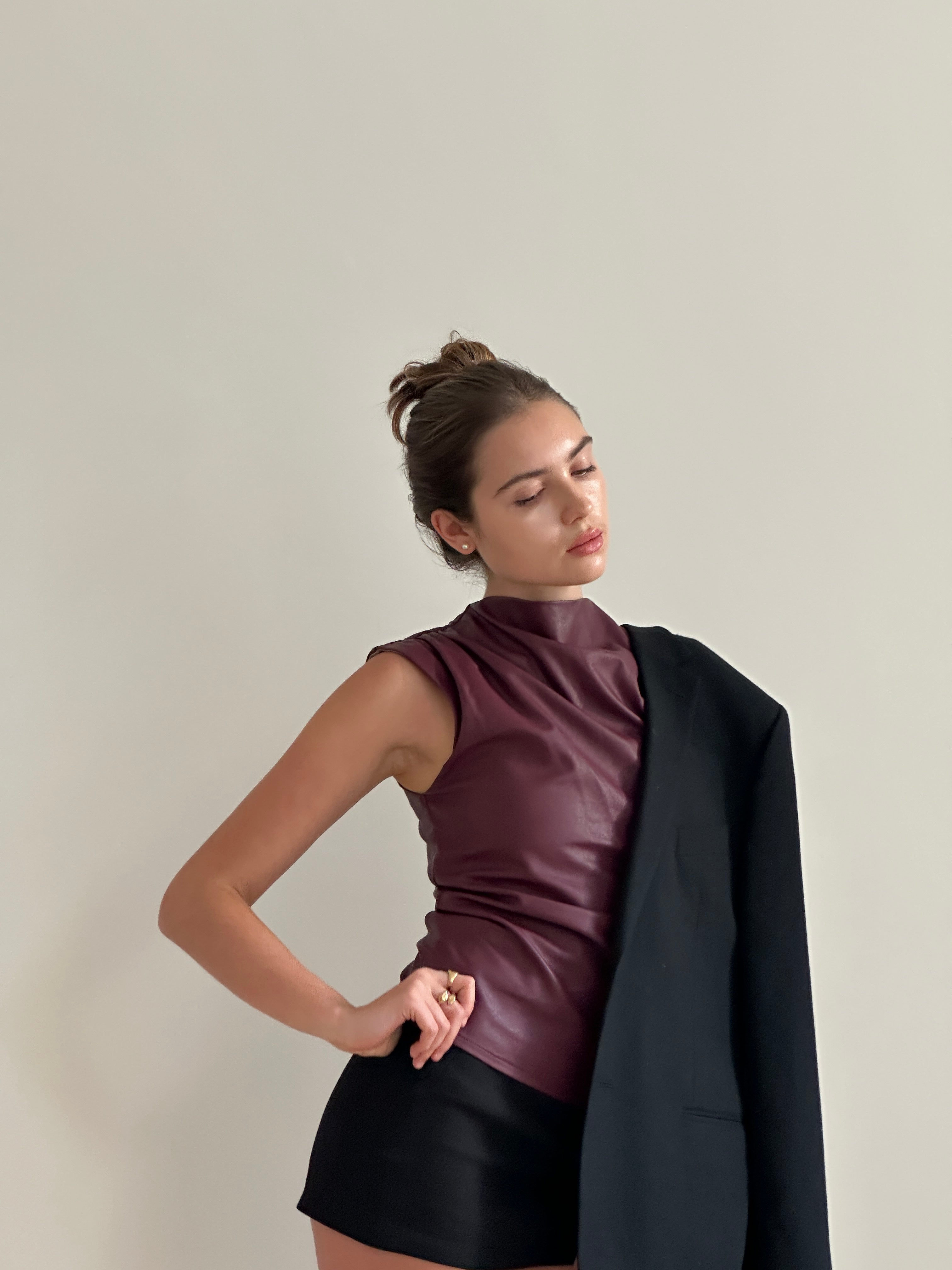 Vegan Leather Top in Burgundy