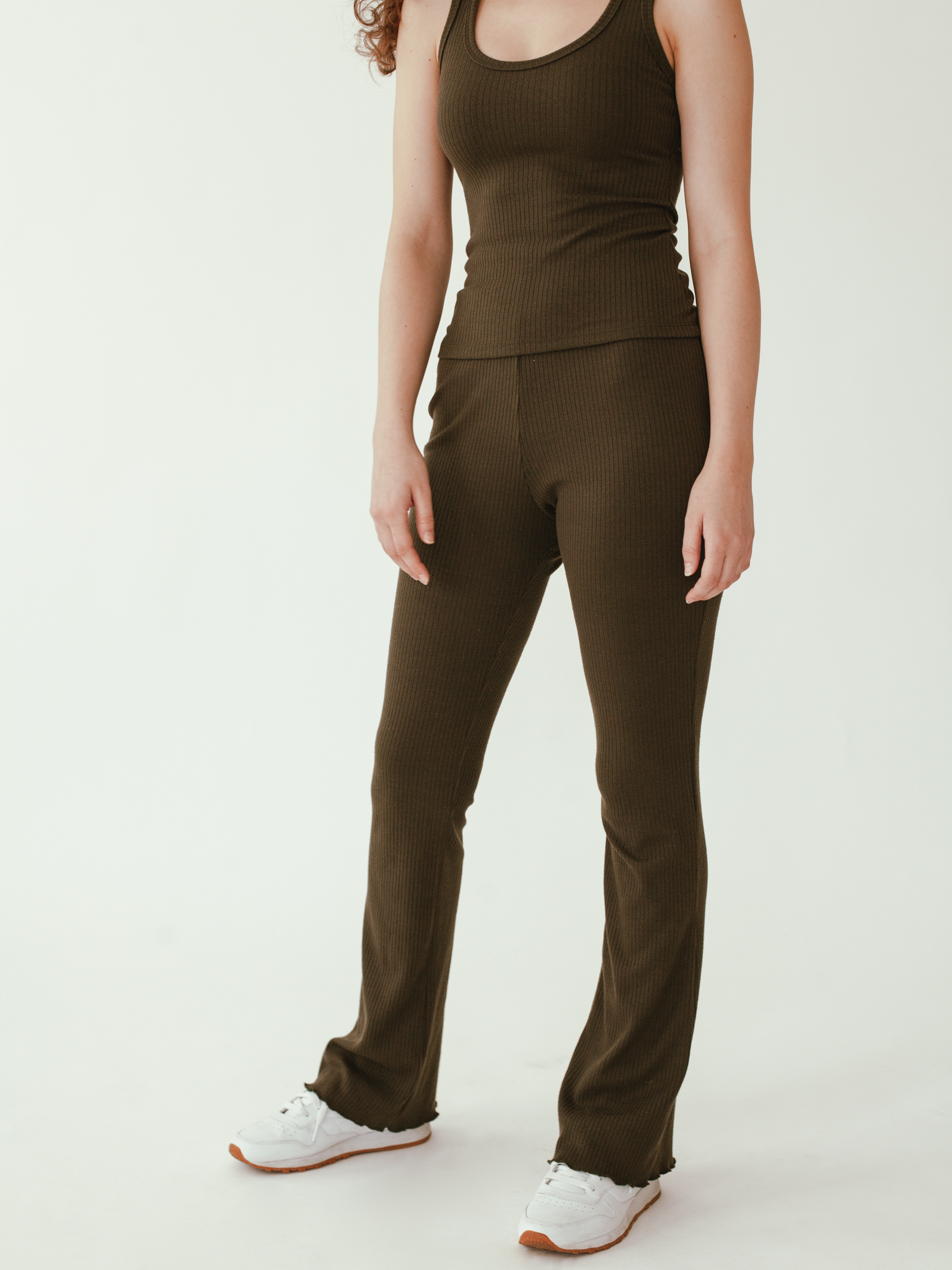 Ribbed Knit Pants in Olive