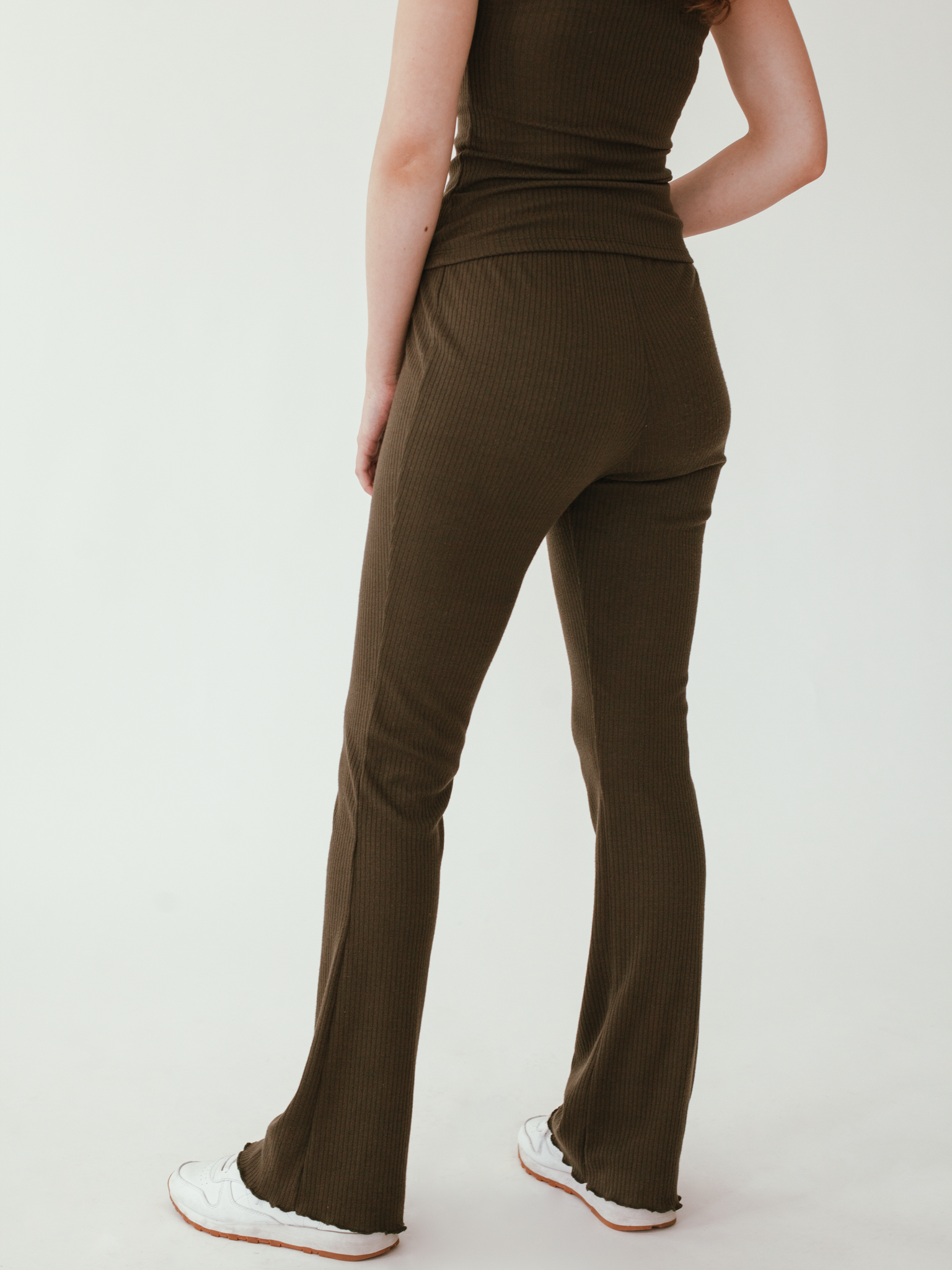 Ribbed Knit Pants in Olive