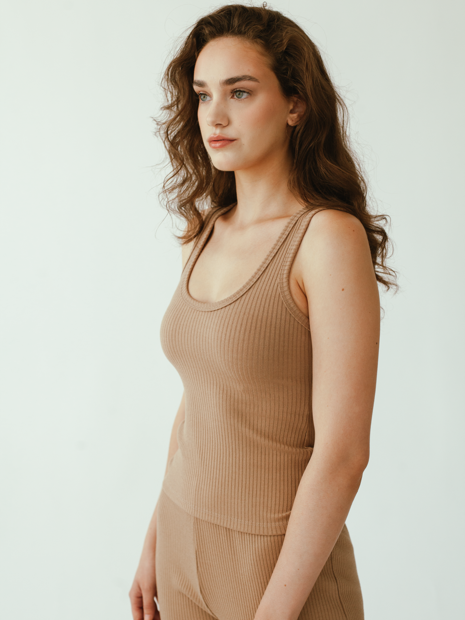 Ribbed Knit Tank in Camel