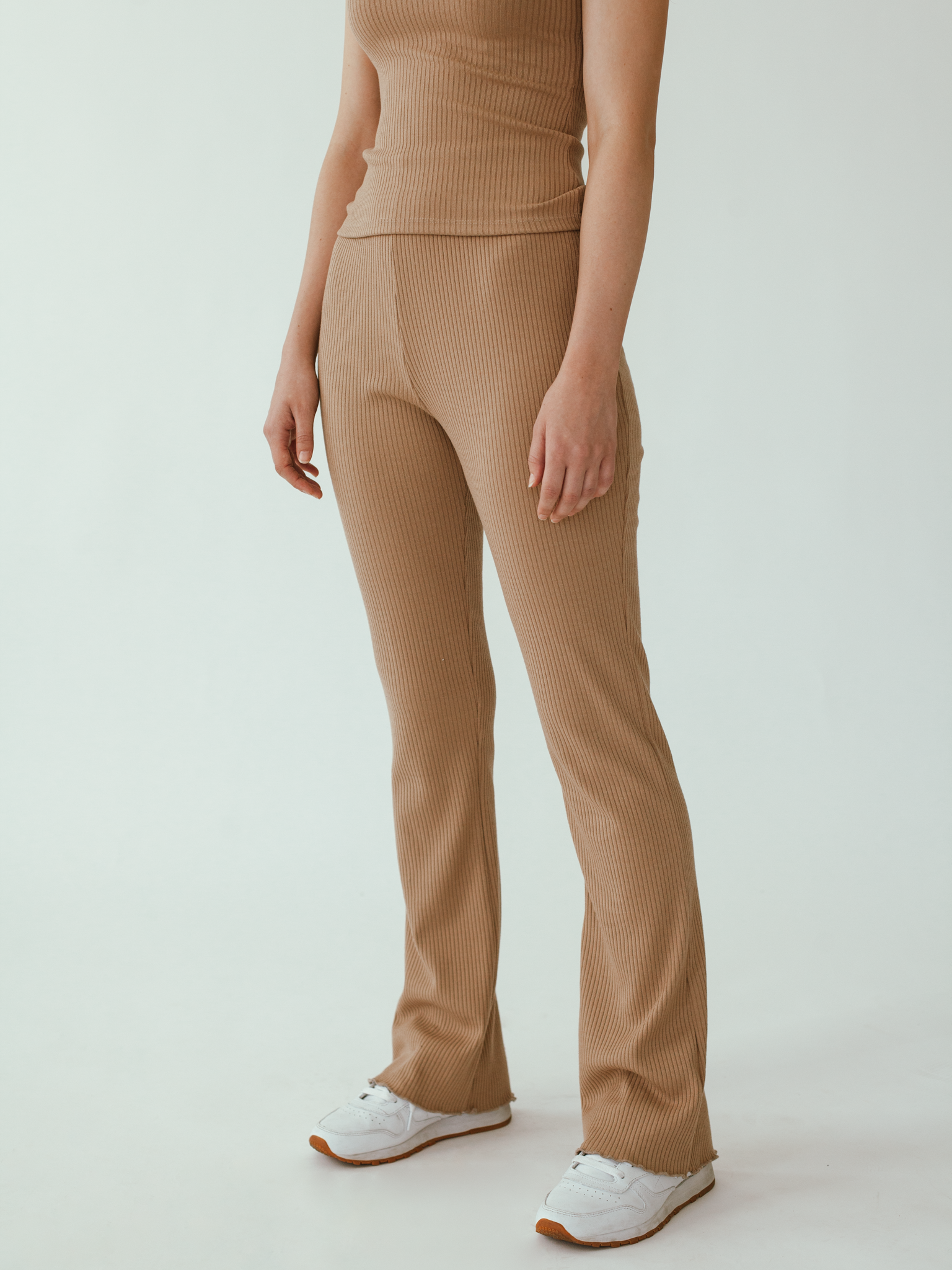 Ribbed Knit Pants in Camel