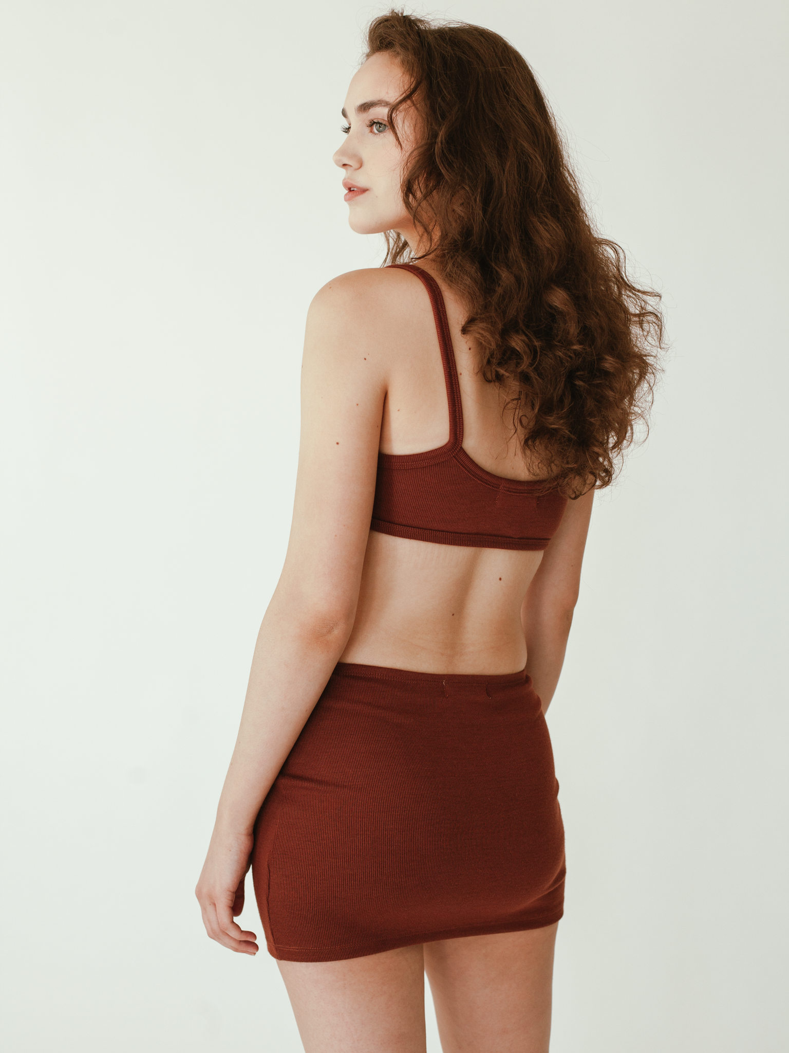 Knit Mini Skirt in Chestnut