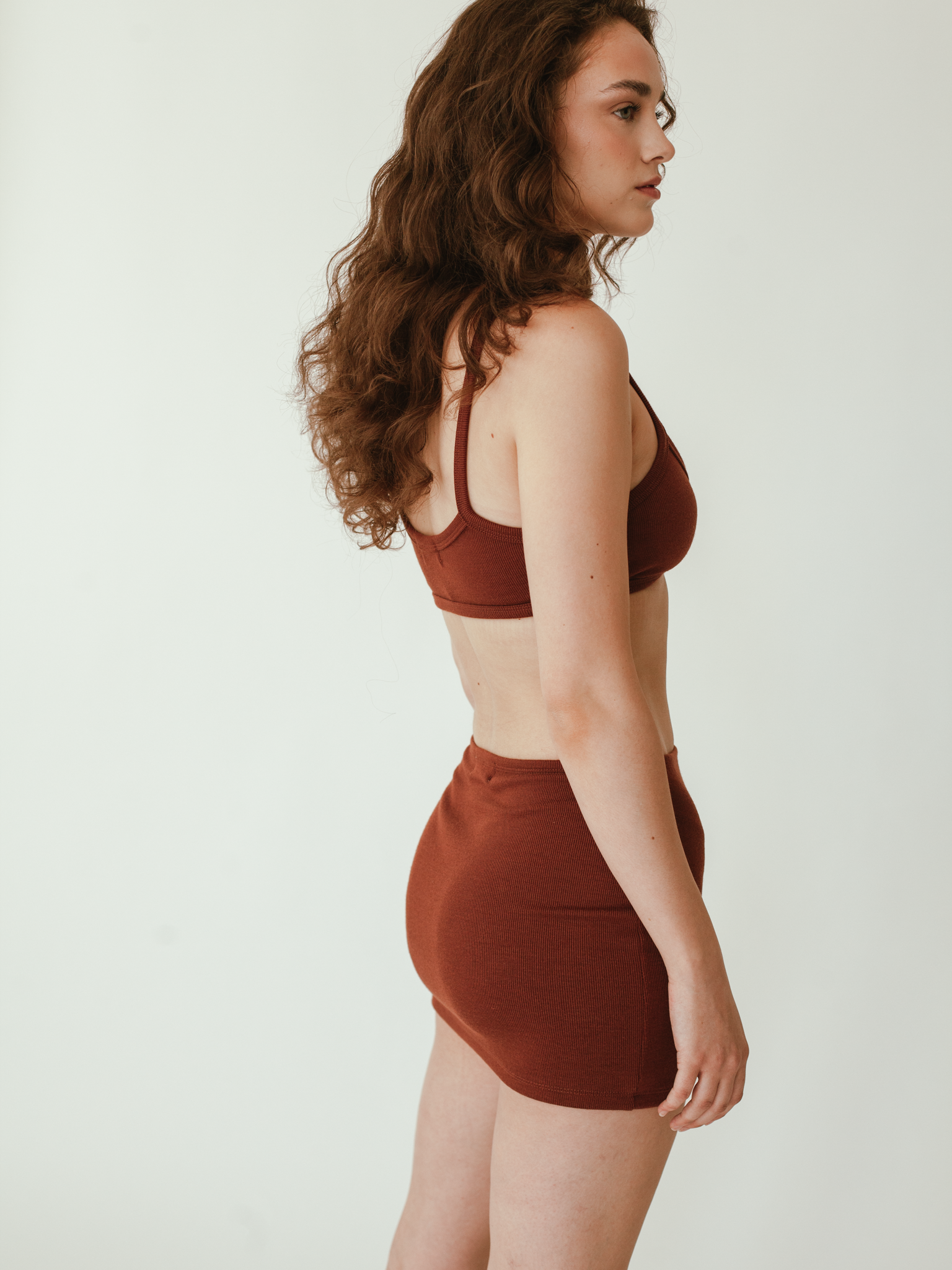 Knit Mini Skirt in Chestnut