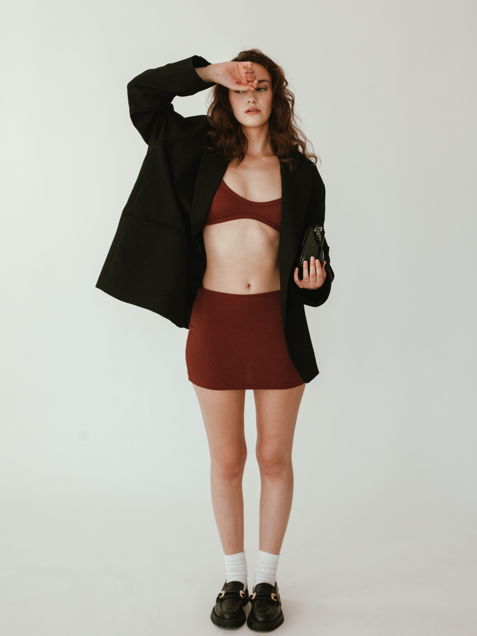 Knit Mini Skirt in Chestnut