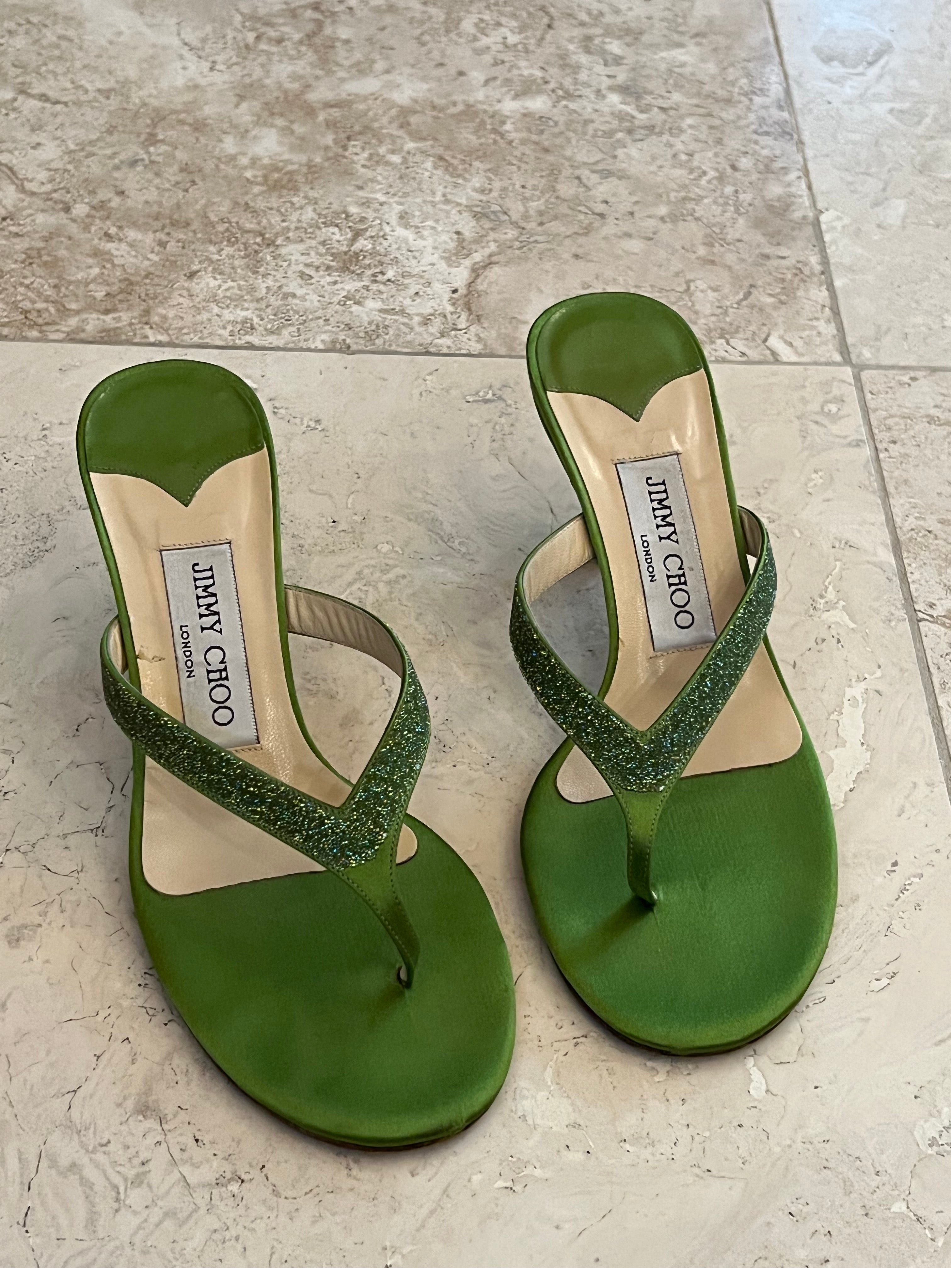 Vintage Jimmy Choo Green Flip Flop Heel