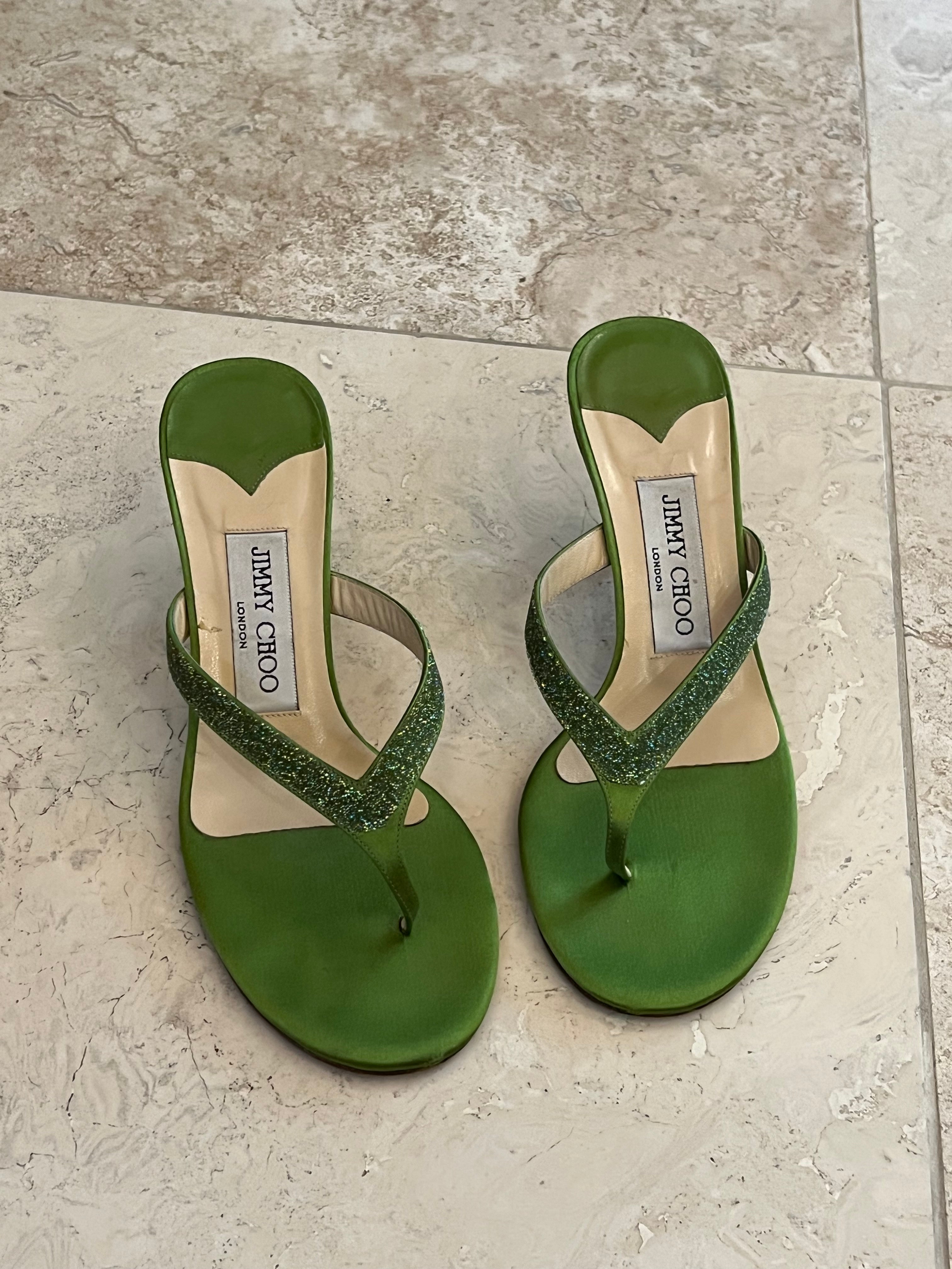 Vintage Jimmy Choo Green Flip Flop Heel