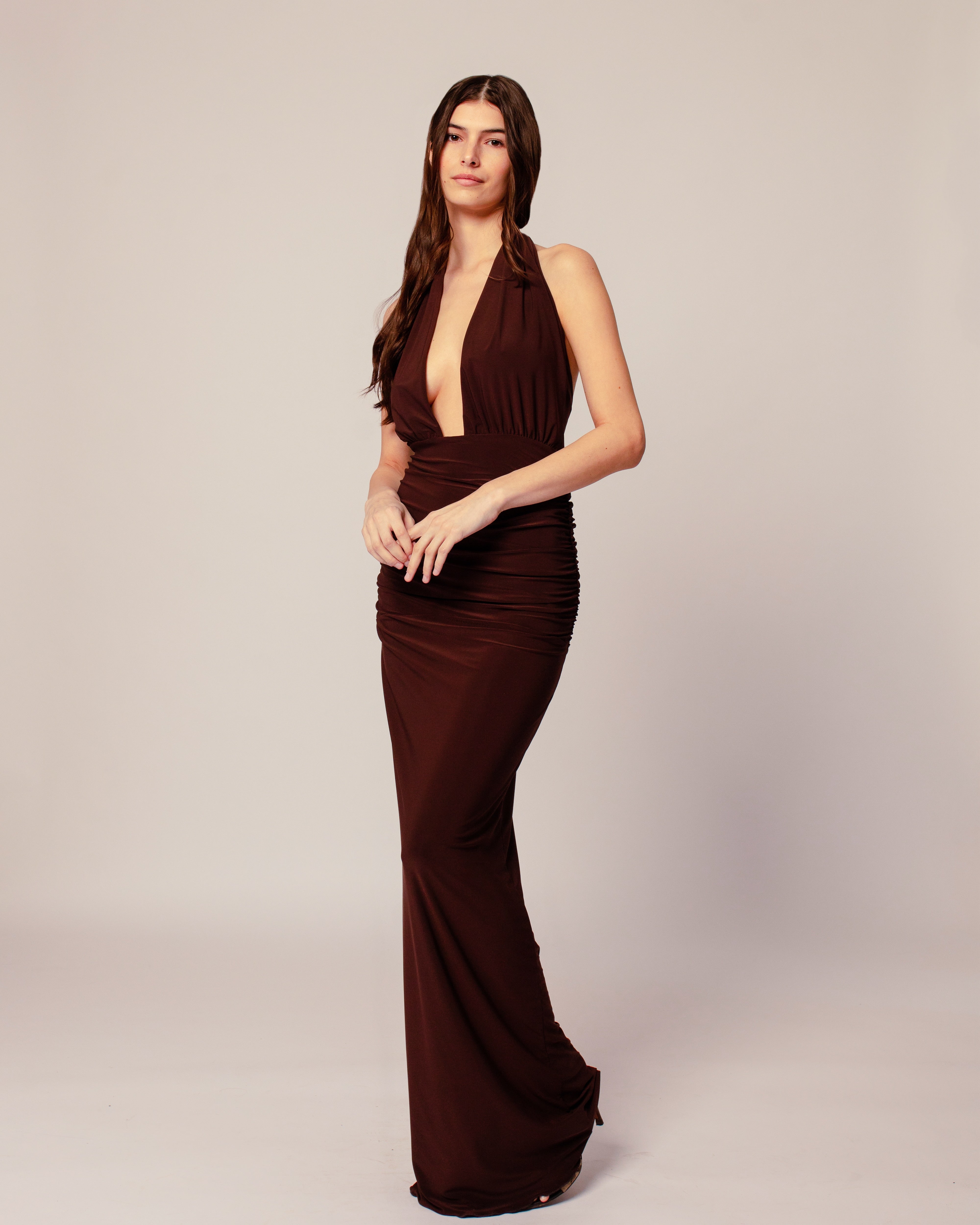 Halter Dress in Chocolate Brown