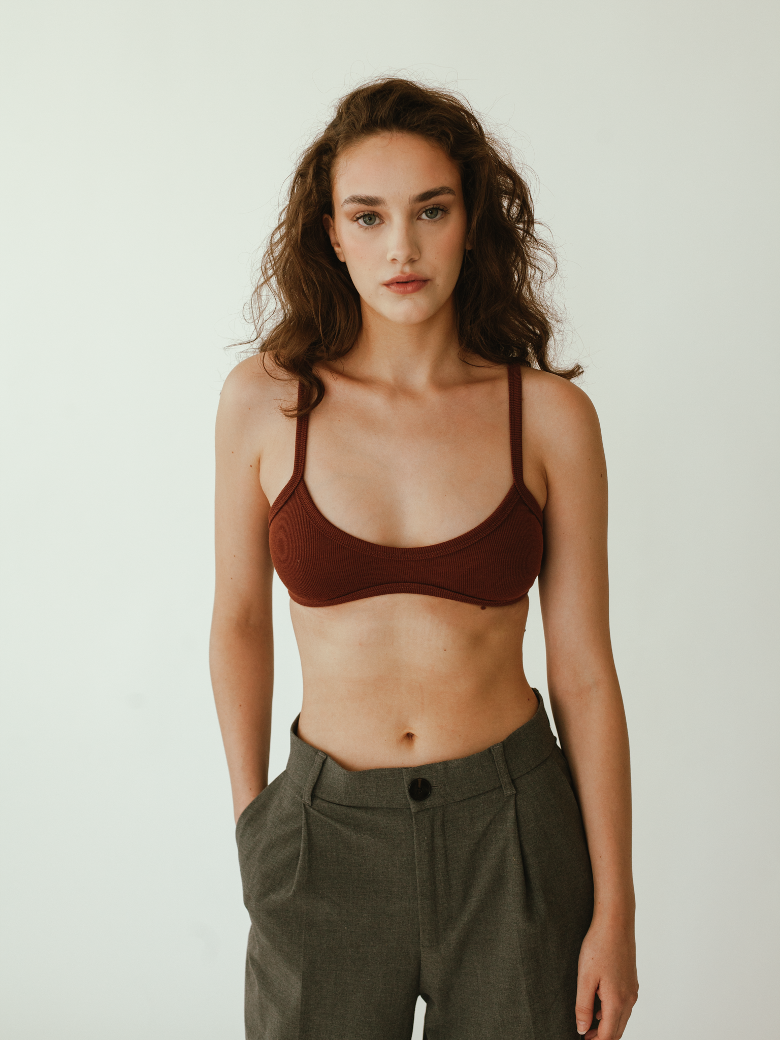 Scarlette The Label  'Moorea' Knitted Ribbed Bralette Top in Brown