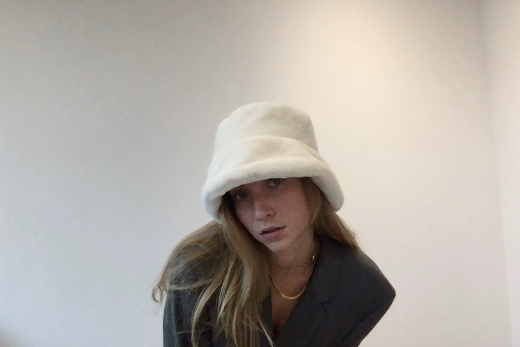 White Faux Fur Bucket Hat